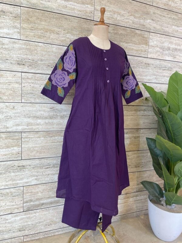 Embroidery Sleeves Cotton Kurta Pant Set – Grace Meets Everyday Comfort