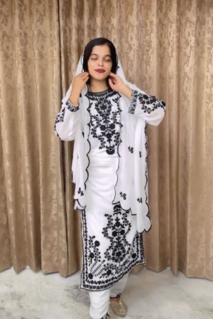 Designer Chikankari Chain Embroidery Hand Work White Top Dupatta with Pant A Timeless Symphony of Elegance & Craftsmanship