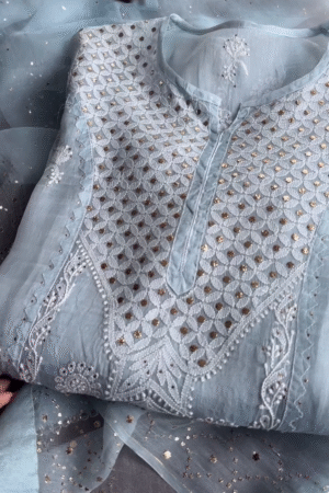 Ethnic Motifs Embroidered Georgette Chikankari Straight Kurta With Slip – Grace in Every Thread