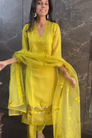 Pretty Yellow Maslin Thread Work Salwar Suit with Fancy Border – Radiate in Sunshine Elegance